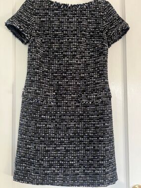Banana Republic Navy and White Tweed Short-Sleeve Shift Dress